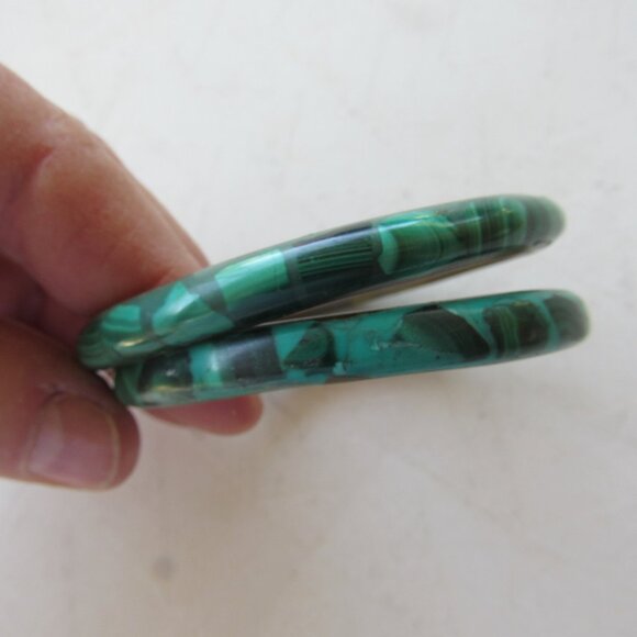 Set of 2 Green Malachite Stone and Brass Bangles - Picture 4 of 4